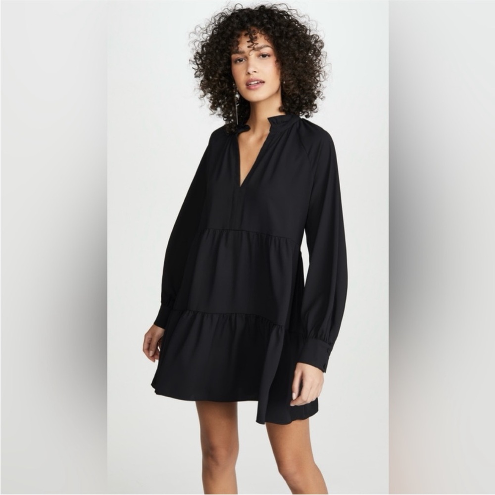 Amanda Uprichard Black Long Sleeve Tiered Saffron Mini Dress‎ XS